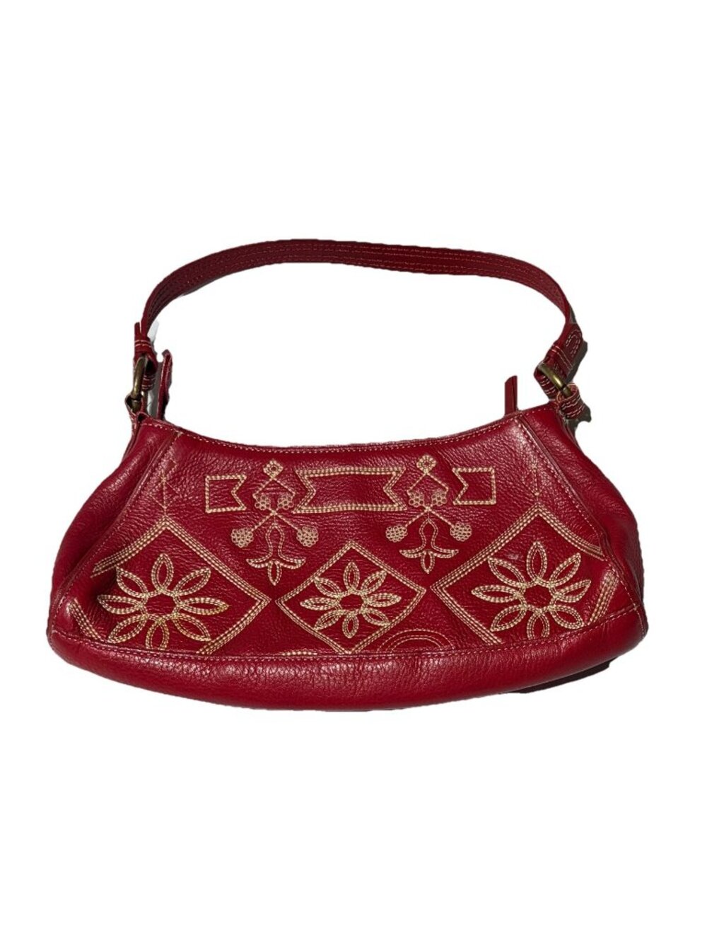 ANTONIO MELANI Red Embroidered Pebbled Leather Purse